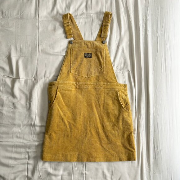 DEEP END Yellow Corduroy Overall Mini Dress size Small - Picture 1 of 4